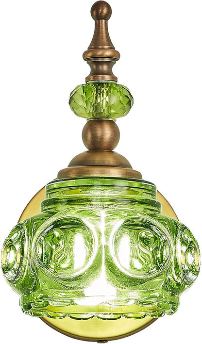 Vintage Wall Sconces Bathroom Vanity Lighting Fixtures Beautiful Wall Light with Green Glass Lampshade for Bedside Bedroom Doorway Bathroom