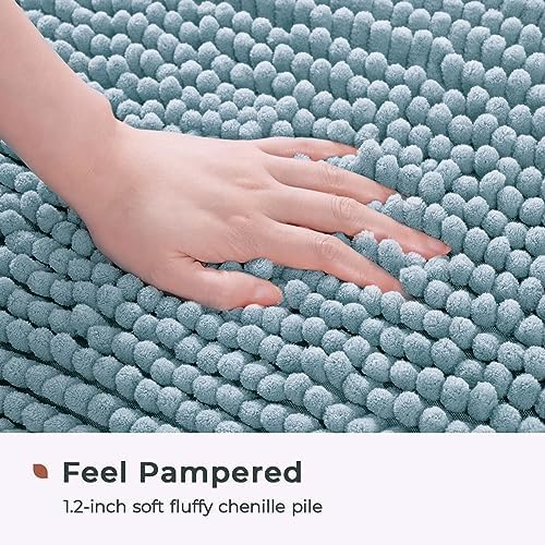 FRESHMINT Chenille Bathroom Rugs Mat 32”x20”, Non-Slip Bath Mat for Bathroom Floor & Bathtub, Washable Soft Shower Shag Bath Rugs, Durable Fluffy Thick Water Absorbent Microfiber Shower Mat, Blue