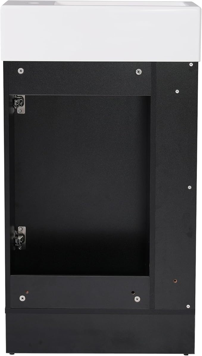 Harper & Bright Designs 18.6" Bathroom Vanity with Sink, Free Standing Single Basin Vanity Set with Storage Cabinet & Two-Tier Shelf, Wooden Bath Cabinet with Ceramic Basin for Bathroom, Black