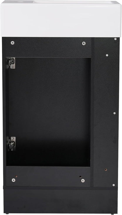 Harper & Bright Designs 18.6" Bathroom Vanity with Sink, Free Standing Single Basin Vanity Set with Storage Cabinet & Two-Tier Shelf, Wooden Bath Cabinet with Ceramic Basin for Bathroom, Black