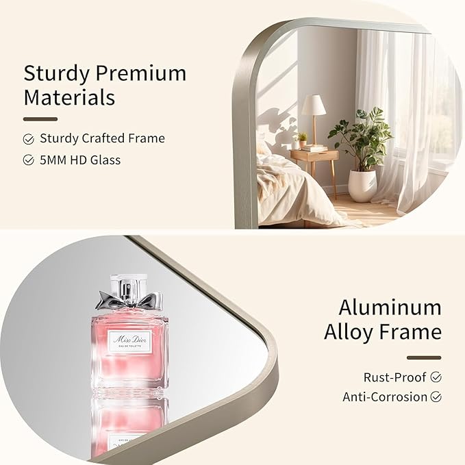 Brushed Nickel Mirror, 24x32 Inch Brushed Nickel Rectangle Mirror, Aluminum Alloy Framed Vanity Mirror, Rounded Rectangle Bathroom Mirror for Over Sink, Anti-Rust