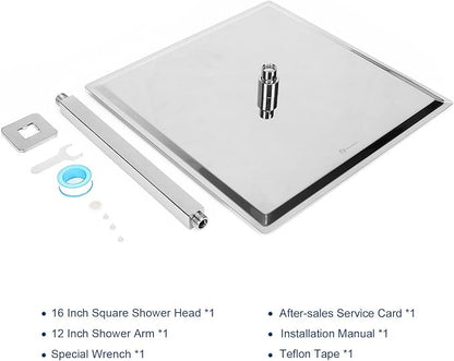 NearMoon Rain Shower Head With Shower Arm, Ceiling Mount Square Shower, Stainless Steel Ceiling Rainfall Showerhead- Waterfall Full Body Coverage (16 Inch, Chrome Finish)