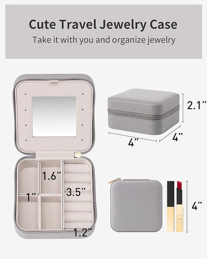 VLANDO Travel Jewelry Case with Mirror, Storage 3 Pairs of Stud Earrings | Necklace Hook for Anti-tangle, Removable Dividers, Waterproof PU Leather,Portable Storage for Rings, Necklace Gifts for Women