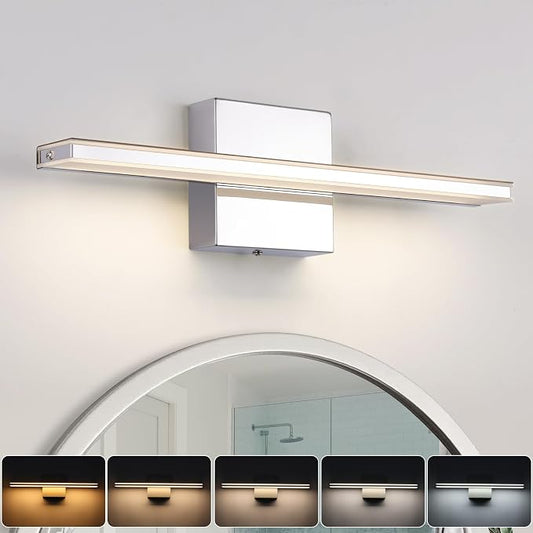 Modern Bathroom Vanity Light 15.7 inch 12W Dimmable 5CCT Led Bath Lights Fixture Over Mirror, Chrome Vanity Light for Bathroom Mirror Cabinets