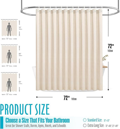 Ga-Geetopia Linen Textured Shower Curtain Set with Hooks, Boho Farmhouse Bath Shower Curtains for Beige Bathroom Neutral Cloth, Hotel Luxury, Weighted Hem, 72W x 72L, Cream