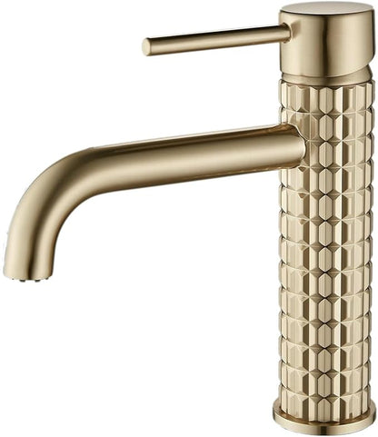 Brushed Gold Bathroom Sink Mixer Tap - Single Lever Brass Basin Faucet, One Hole Water Tap for Modern Bathroom Design, Stylish & Durable