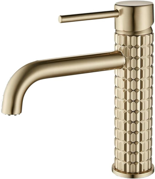 Brushed Gold Bathroom Sink Mixer Tap - Single Lever Brass Basin Faucet, One Hole Water Tap for Modern Bathroom Design, Stylish & Durable