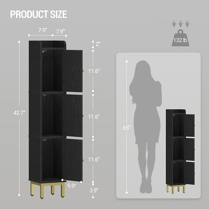 Hzuaneri Slim Bathroom Storage Cabinet, Narrow Bathroom Organizers,3 Doors | Narrow Storage Cabinet with 4 Adjustable Feet, Laundry Room Organization for Small Space, Kitchen,Living Room,Black