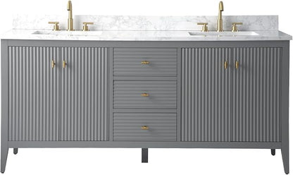 Vanity Art 72 inch Bathroom Vanity with Double Sink & Ceramic Top, Vanity Cabinet with Soft-Closing Door, Solid Wood Frame, Linear Pattern, Cashmere Gray, Golden Brushed Handware VA9172-DG-GB