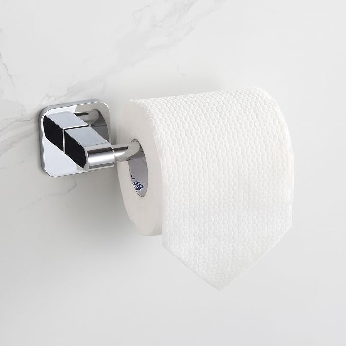 Bathroom Accessories Set, 4 Pieces Bathroom Hardware Set, 24 inch Towel Bar, Towel Racks, Robe Towel Hooks, Toilet Paper Holder Wall Mounted Or Self-Adhesive,Stainless Steel and Plastic (Chrome)