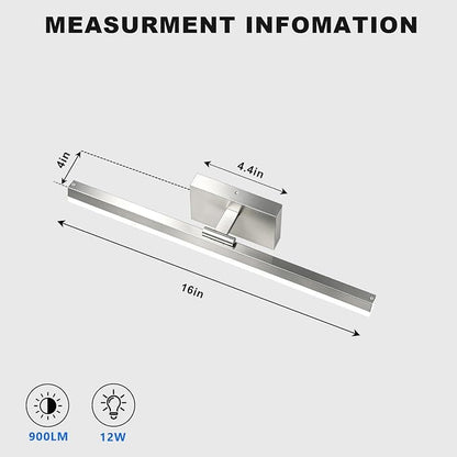 IZORRO Modern Bathroom Vanity Light 16 inch, Rotatable, 12W Dimmable Led Bathroom Light Fixture Over Mirror, Chrome Vanity Light Bar (Cool White 6000K)