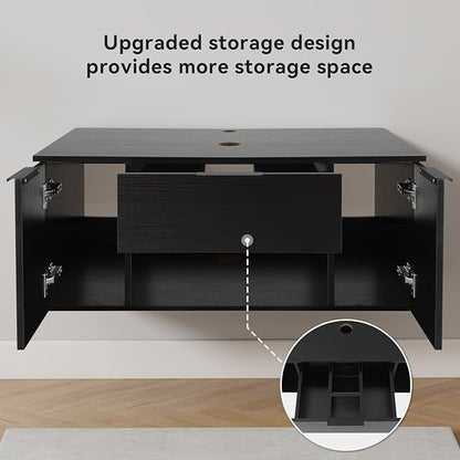 28 Inch Black Floating Bathroom Vanity with 2-Door and 1-Drawer, Modern Wall Mounted Cabinet Without Sink