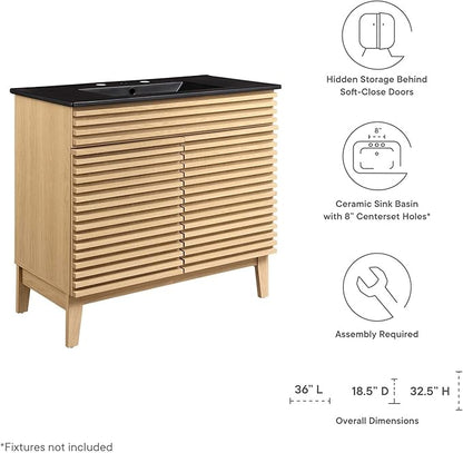 Modway Render 36" Bathroom Vanity in Oak Black
