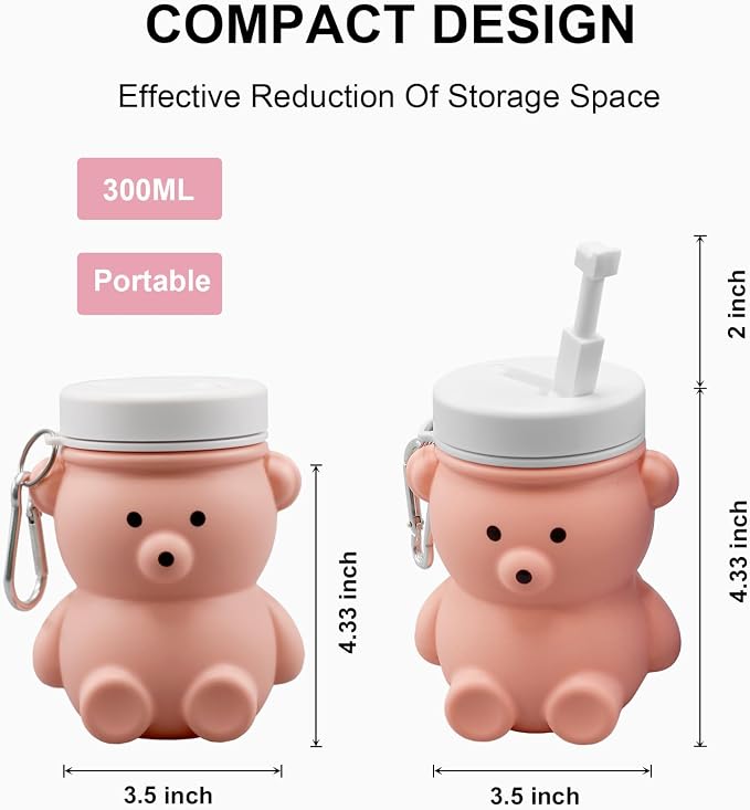 Cute Portable Bidet for Kids, Lovely Baby Bidet Spray Bottle, 300ml Compact Travel Size Camping Peri Bottle with Retractable and Angle-Adjustable Nozzle for Home, Outdoors, Camping & Travel Pink(1pc)