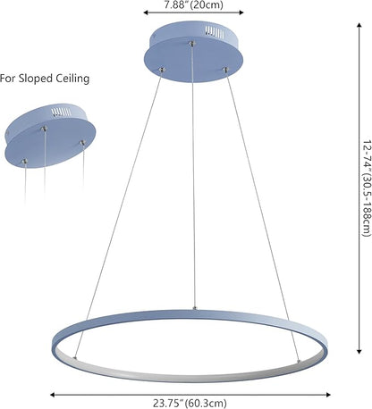 JONATHAN Y 23.75" Blue Modern Integrated LED Pendant Light, Dimmable Round Hoop Chandelier for Kitchen Island, Dining Room, Adjustable Height Metal Hanging Light (JYL7203D)