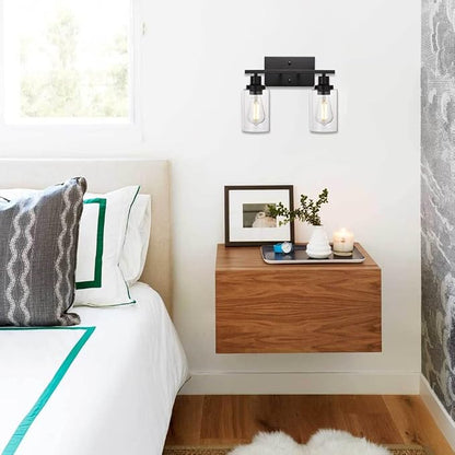 MELUCEE 2-Light Black Wall Sconce Industrial Vintage with Clear Glass Shade | Bathroom Vanity Lights Hallway Light Fixture Sconces Wall Lighting (Patent No.: US D963914 S)