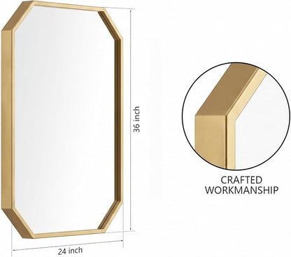 24x36 Inch Octagon Mirror for Bathroom Gold Wall Mirror Rectangle Mirror | Gold Bathroom Mirror Metal Frame Wall Mirror Decorative Rustic Accent Vanity Mirror Hanging for Over Sink Entryway