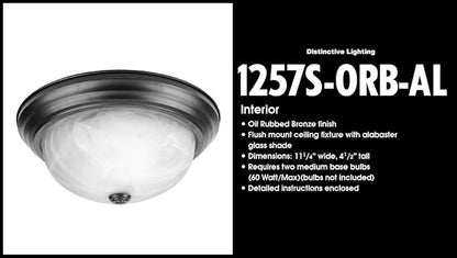 DESIGNERS FOUNTAIN Reedley 2-Lights Flush Mount Ceiling Light, 11 Inch Lighting Fixture for Kitchen, Bedroom, Bathroom, and Hallway, White Alabaster Glass, Oil Rubbed Bronze, 1257S-ORB-AL (Pack of 2)