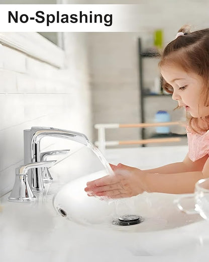 Fapully Chrome Bathroom Faucet 3 Hole, Waterfall 8 Inch Widespread Bathroom Sink Faucet with Pop-up Drain, Two-Handle Faucets for Bathroom Sink