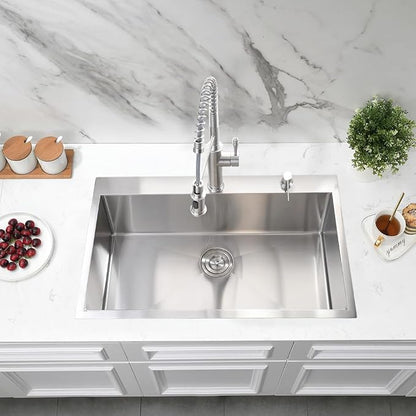 Drop in Kitchen Sink, 28x19 Stainless Steel Kitchen Sink | Drop In Top Mount 16 Gauge Single Bowl Deep Sink with Drain Strainer