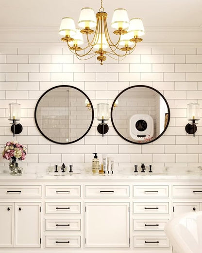 Growsun 24'' Black Round Mirror, Circle Wall Mirror for Bathroom Vanity, Entryway Living Room with Metal Frame for Home Decor