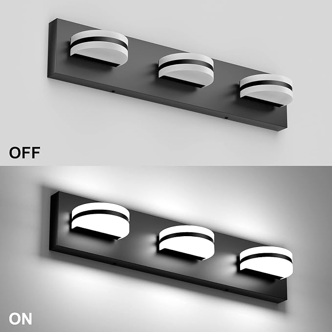 Aipsun LED Modern Black Vanity Light Acrylic Vanity Light Over Mirror 3 Lights Bathroom Wall Light