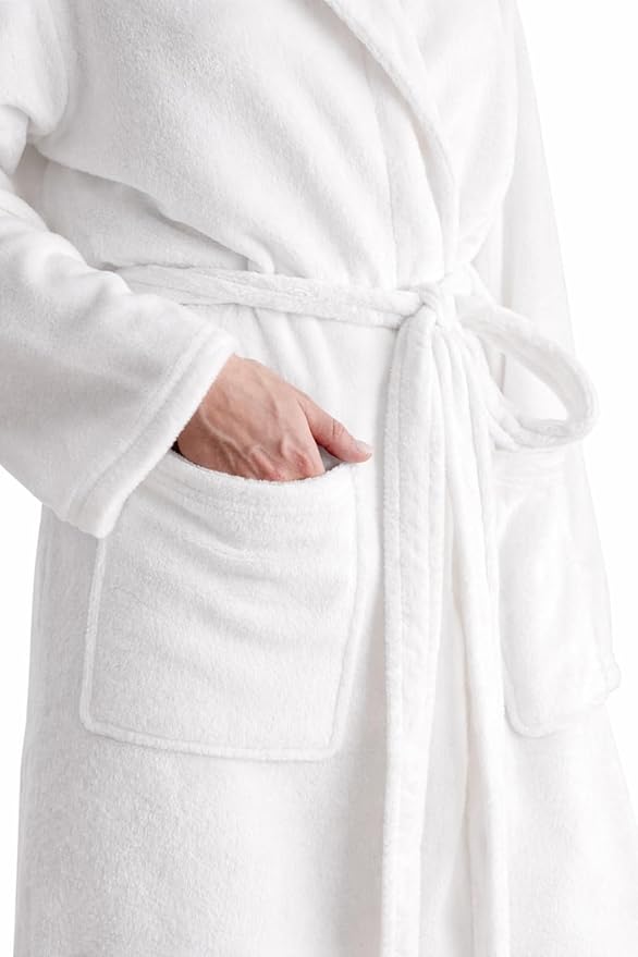 Robes for Women - Hooded Plush Fleece Bathrobe with Sash & Pockets, Full-Length Lightweight Spa Robe