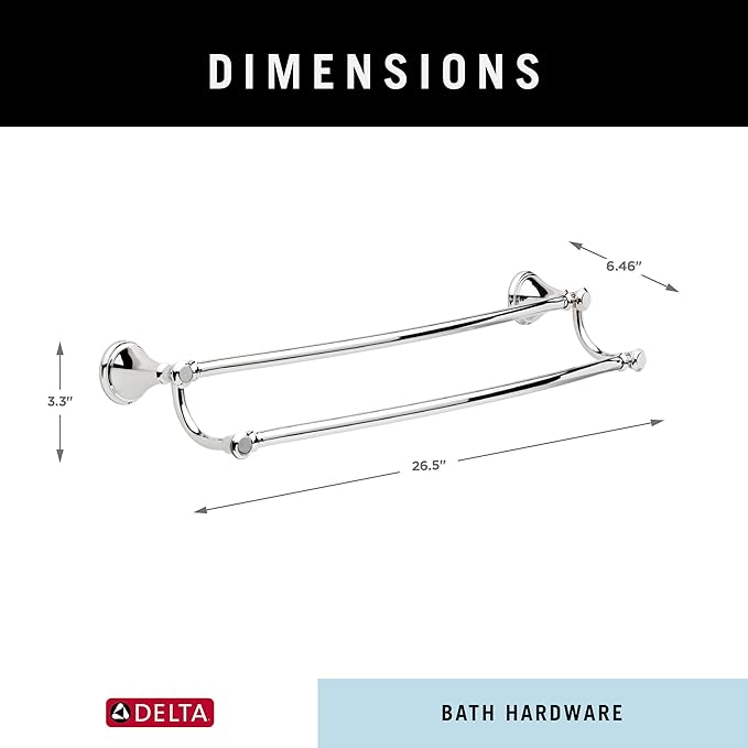 Delta Cassidy (1-Pack) 24'' Double Towel Rack for Bathroom Polished Chrome Double Towel Bar for Bathroom Wall Towel Holder Dual Rod Wall Mounted 79725
