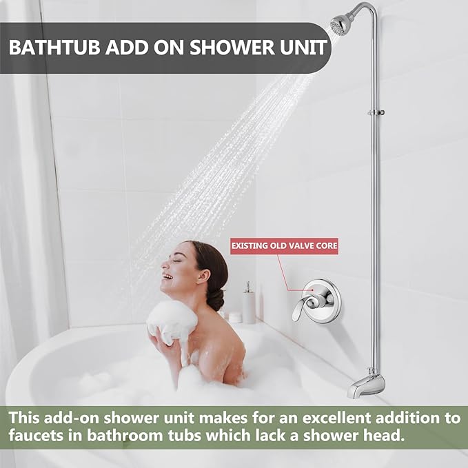 Tub Shower Conversion Kit with Riser and Shower Head, Polished Chrome | 70-Inch SUS304 Shower Riser, 360° Swivel Head, Diverter Tub Spout, Wall Mount