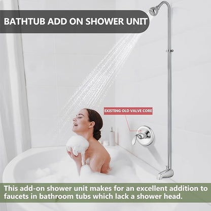 Tub Shower Conversion Kit with Riser and Shower Head, Polished Chrome | 70-Inch SUS304 Shower Riser, 360° Swivel Head, Diverter Tub Spout, Wall Mount