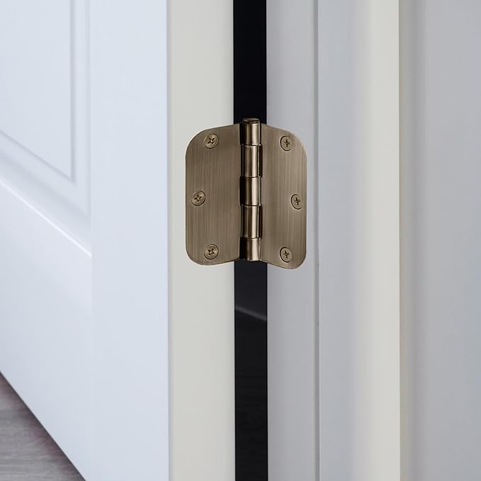Design House Door Hinges for Interior Doors, 12-Pack, 3.5-inch x 3.5-inch – Rounded 5/8-inch Radius Steel Door Hinge – Antique Brass – Fits Standard Doors – Design House 189753