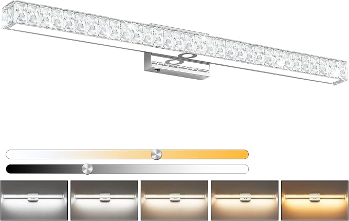 SOLFART Crystal Vanity Lights for Bathroom, 5 Color Adjustable Vanity Lighting Over Mirror,40 Inch Chrome LED Lighting 5CCT