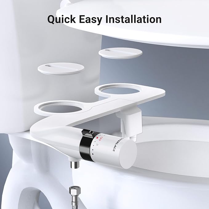 Bidet Attachment for Toilet, Dual NozzleBidet Toilet Seat, Non-Electric Ultra-Thin Bidets for Existing Toilets, Rear/Feminine Wash with Adjustable Water Pressure (Black)