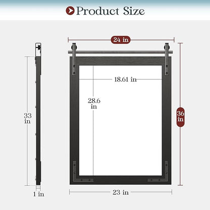 Farmhouse Mirror for Bathroom, 24"x36" Black Farmhouse Mirror with Rustic Wood Framed, Barn Door Vanity Mirrors for Wall, Vintage Decorative Mirrors for Entryway,Living Room,Bedroom