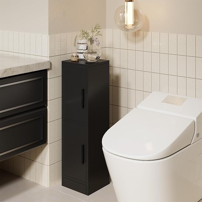 IBUYKE Small Bathroom Storage Cabinet, Narrow Floor Corner Cabinet with 2 Doors & Adjustable Shelf, Small Bathroom Organizer, Space-Saving Storage Solution for Toilet, Laundry Room UWBS002B