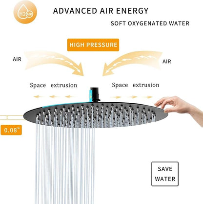 Matte Black Shower Faucet GGStudy Single Function Shower Trim Kit with Rough-in Valve Shower Set Bath Rainfall Shower Faucet System 8inch Round Stainless Steel Metal Shower Head