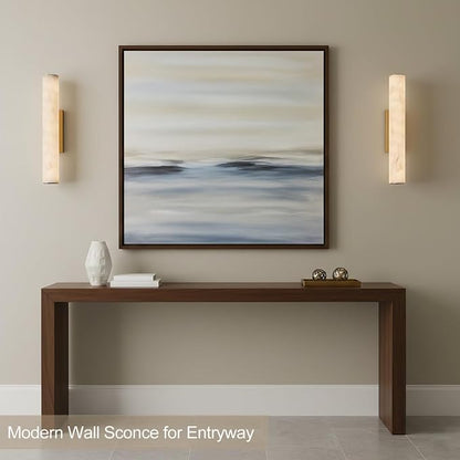 Alabaster Wall Sconce, 20in Linear Gold Brass Wall Sconces, Luxury Marble Look Bathroom Vanity Light, 3000K Dimmable Hardwired Wall Lamp for Living Room Bedroom Hallway, 1 Pack, Faux Alabaster