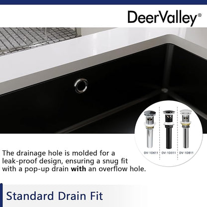 DeerValley 20x16 Inch Black Rectangular Undermount Bathroom Sink, Porcelain Ceramic Vessel Sink with Overflow, Modern Vanity Basin, DV-1U201B