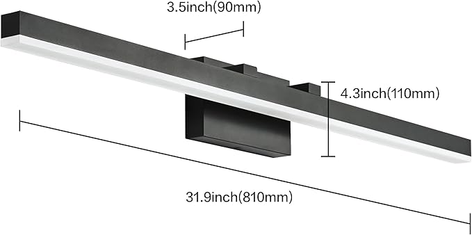 PRESDE Bathroom Light Fixtures Dimmable 40in Black LED Vanity Light for Bathroom Wall Lighting Fixtures Over Mirror（Cold White 6000K）
