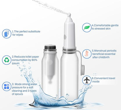 Portable Bidet for Travel with 6 Spray Settings, High Pressure Handheld, Rechargeable Electric Portable Bidet for Women & Men (White)