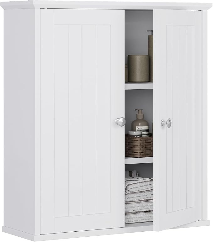Bathroom Wall Cabinet, Bathroom Cabinet Wall Mount, Over the Toilet Space Saver Storage Cabinets, White Medicine Cabinets with 2 Doors