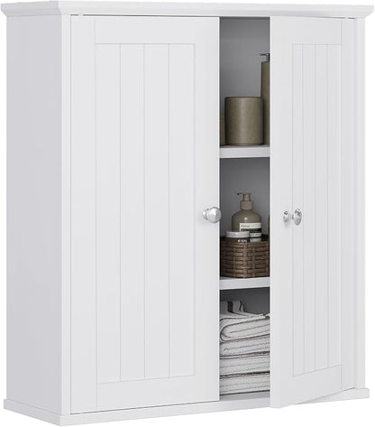 Bathroom Wall Cabinet, Bathroom Cabinet Wall Mount, Over the Toilet Space Saver Storage Cabinets, White Medicine Cabinets with 2 Doors