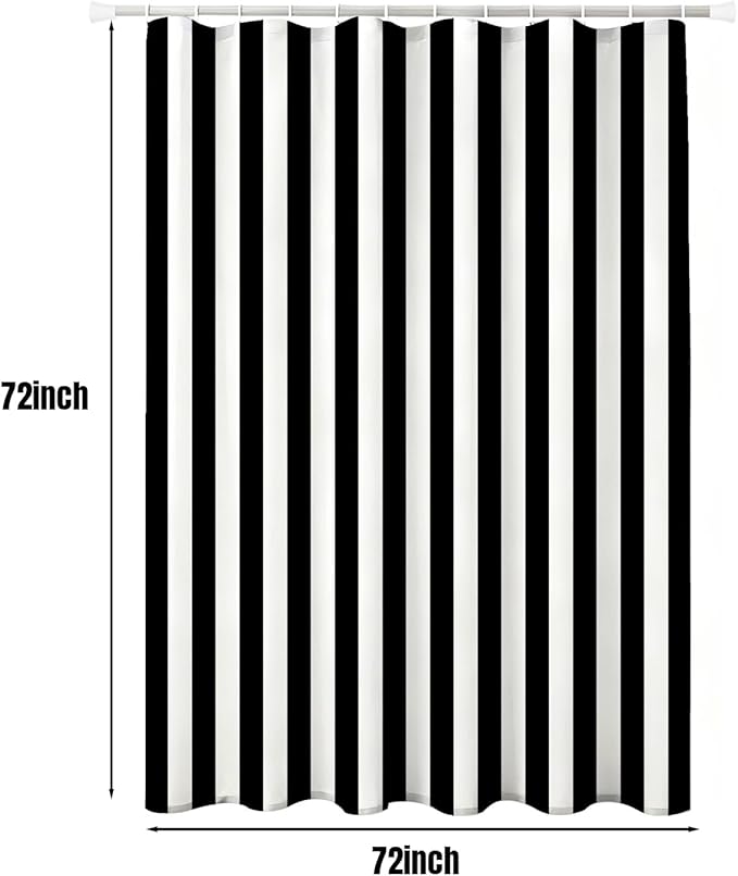 Striped Shower Curtain, Black and White Retro Pastel Striped Pattern, Waterproof Polyester Fabric Shower Curtains Sets with Hooks for Bathroom 72x72 Inches