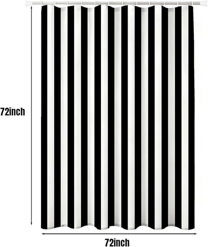 Striped Shower Curtain, Black and White Retro Pastel Striped Pattern, Waterproof Polyester Fabric Shower Curtains Sets with Hooks for Bathroom 72x72 Inches