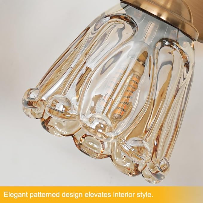 Vintage 3 Light Vanity Light, Gold Bathroom Vanity Light, Bathroom Light Fixtures with AmberGlass Shade, Antique Vanity Light Fixtures Over Mirror, Wall Sconce for Bedroom, Living Room