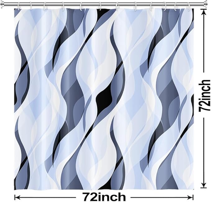 Light Blue Shower Curtain, Modern Abstract Blue and Grey Striped Shower Curtain Set for Bathroom Waterproof Polyester Shower Curtain with Hooks, 72x72 Inch