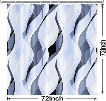 Light Blue Shower Curtain, Modern Abstract Blue and Grey Striped Shower Curtain Set for Bathroom Waterproof Polyester Shower Curtain with Hooks, 72x72 Inch