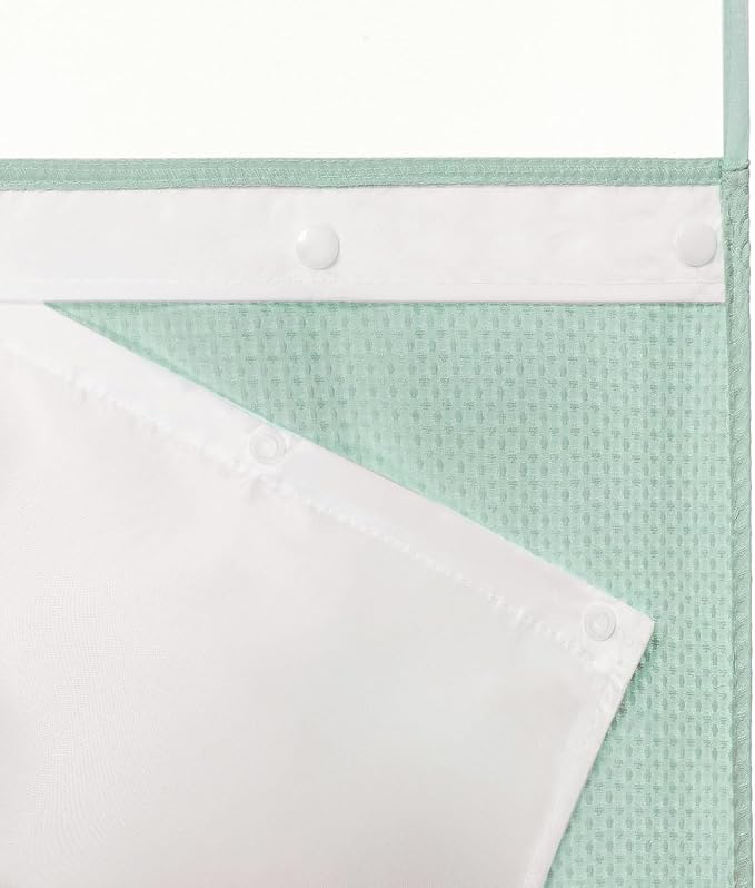 River Dream Waffle No Hook Shower Curtain with Liner,Misty Blue,71x74 | Dotted Waffle,Snap-in Liner,Heavy Duty,Quick Dry,Mesh Top Window,With Bottom Magnets,Hotel-Grade,Washable,Standard Size