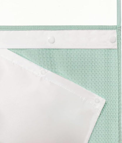 River Dream Waffle No Hook Shower Curtain with Liner,Misty Blue,71x74 | Dotted Waffle,Snap-in Liner,Heavy Duty,Quick Dry,Mesh Top Window,With Bottom Magnets,Hotel-Grade,Washable,Standard Size