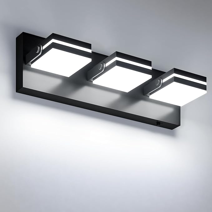 VOLISUN 3 Light Bathroom Vanity Light, 16.15 inch Dimmable Bathroom Light Fixtures Over Mirror, 5 Color Temperatures, 180°Rotatable Head, Black LED Vanity Lights for Bathrooms-ETL Certificated
